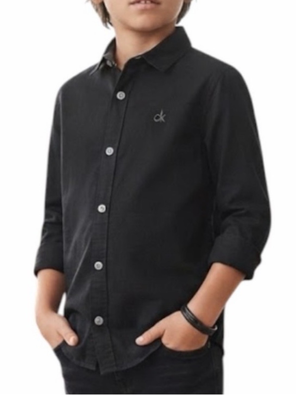 CALVIN KLEIN Preppy Minimalist Boys Black Long Sleeve Button-Down Shirt 10-12Y